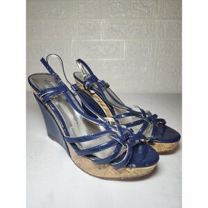 Charles by Charles David Strappy Wedge Sandals Women's Navy Cork Platform Size 9